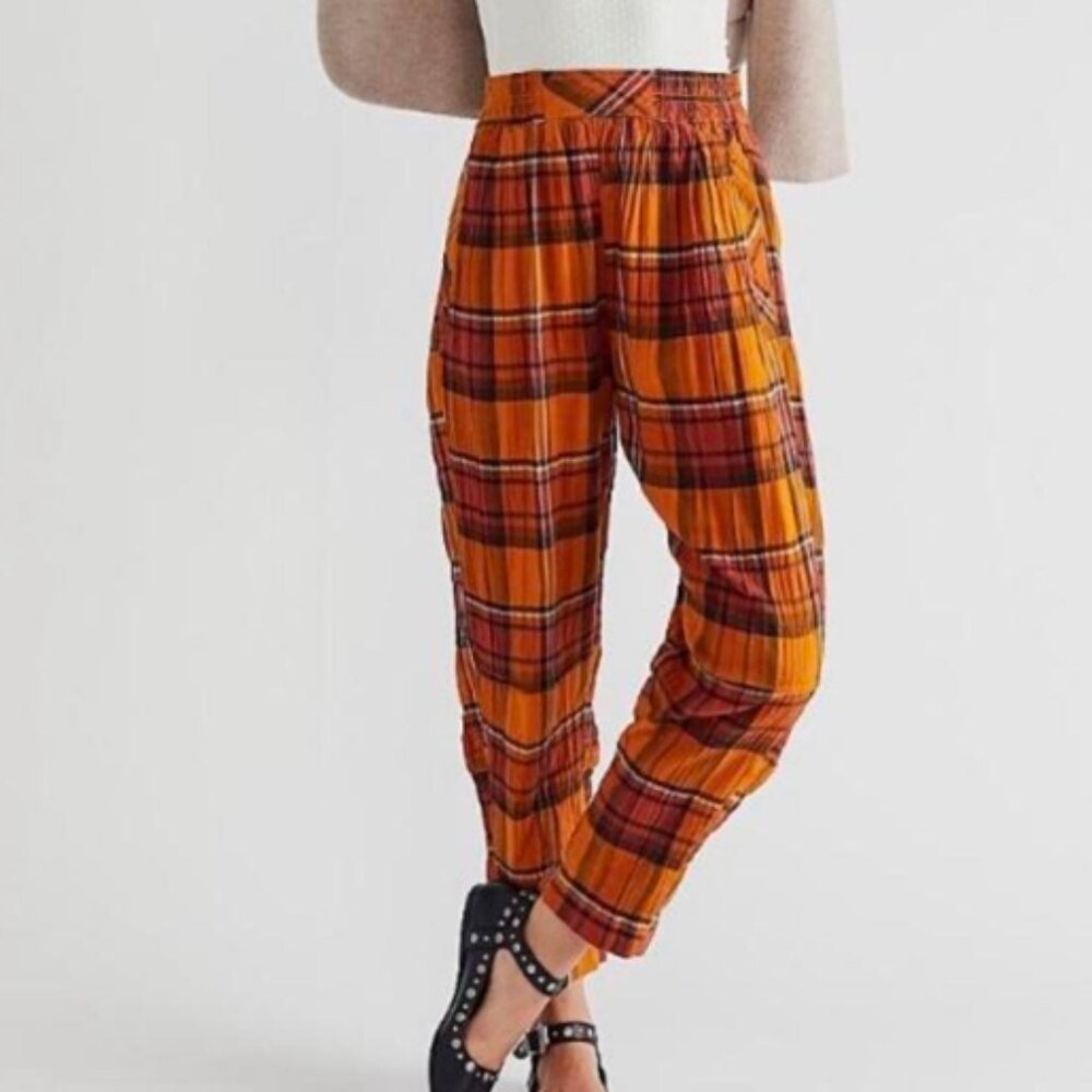 Free people preppy plaid pull on pants